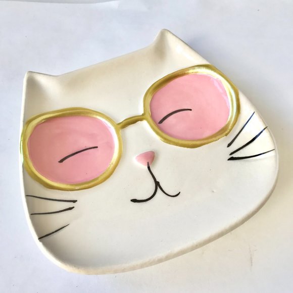Ceramic Cat Trinket Dish Jewelry Tray Soap Dish Pink Blue Purple Cream Kitty - Picture 10 of 15